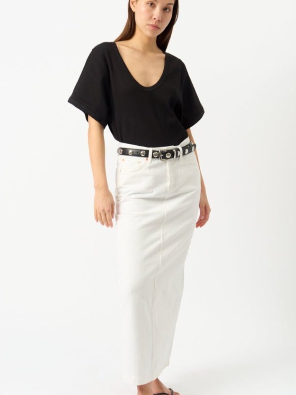 WARDROBE.NYC White Denim Button-Front Maxi Skirt / US 24
